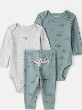 Baby Boy 3-Piece Airplane Print Long-Sleeve Bodysuit & Pant Set - Blue New 6 M